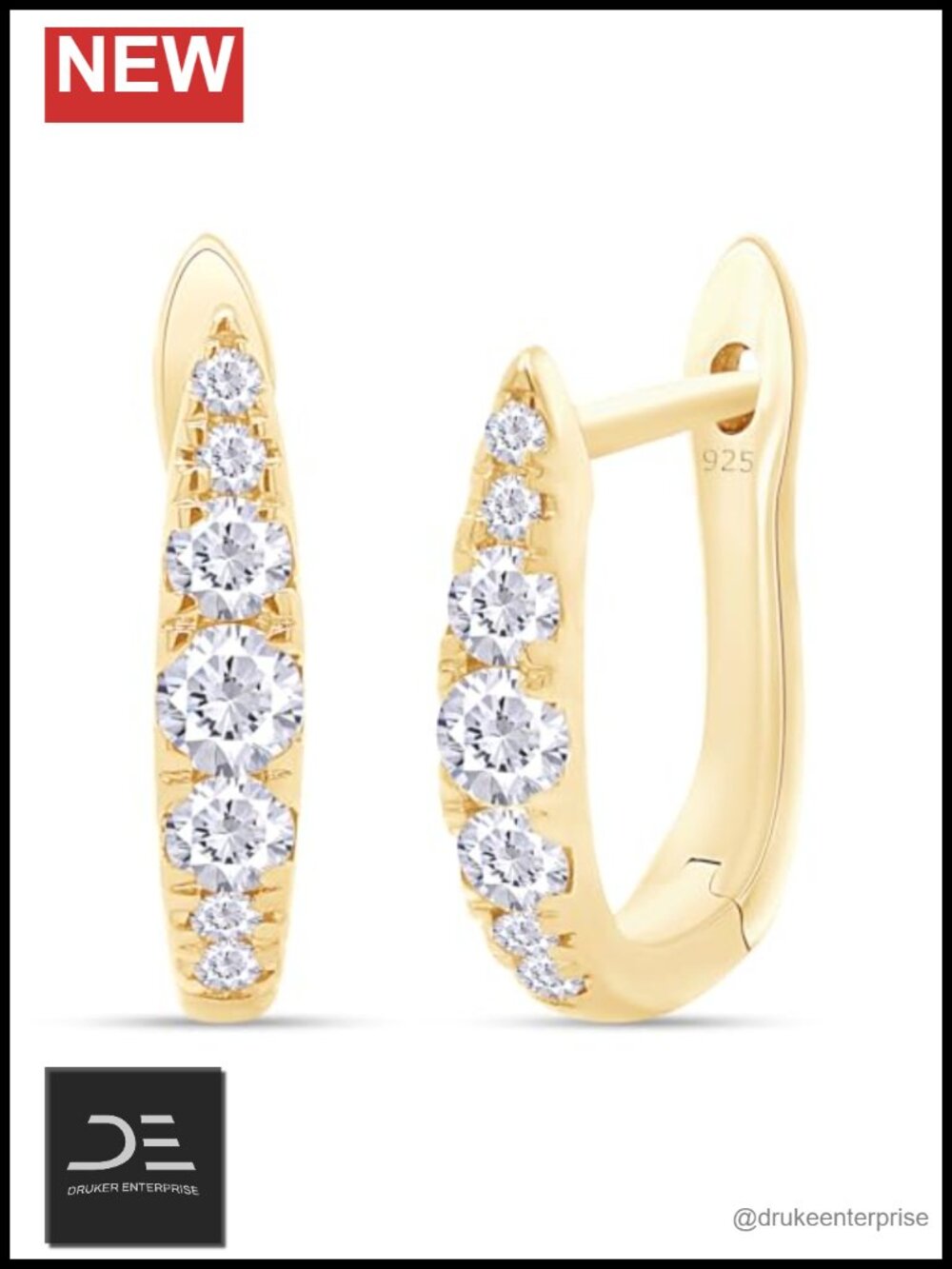 Huggie Hoop Earrings Women 925 Sterling Silver 14K Yellow Gold Over Lab Created